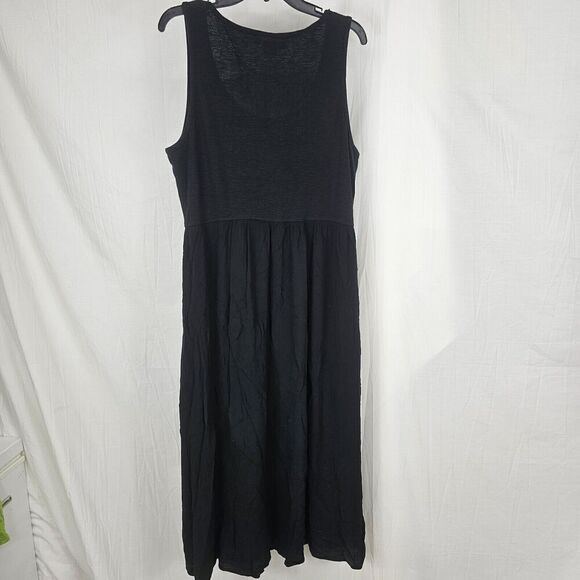 Frye Tiered Black Cotton Summer Dress with Pockets Women's Size XXL Button Front - Picture 8 of 8